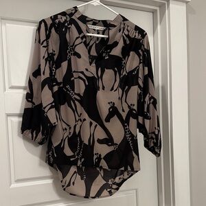 Trina Turk Giraffe Print Blouse - Black and Tan